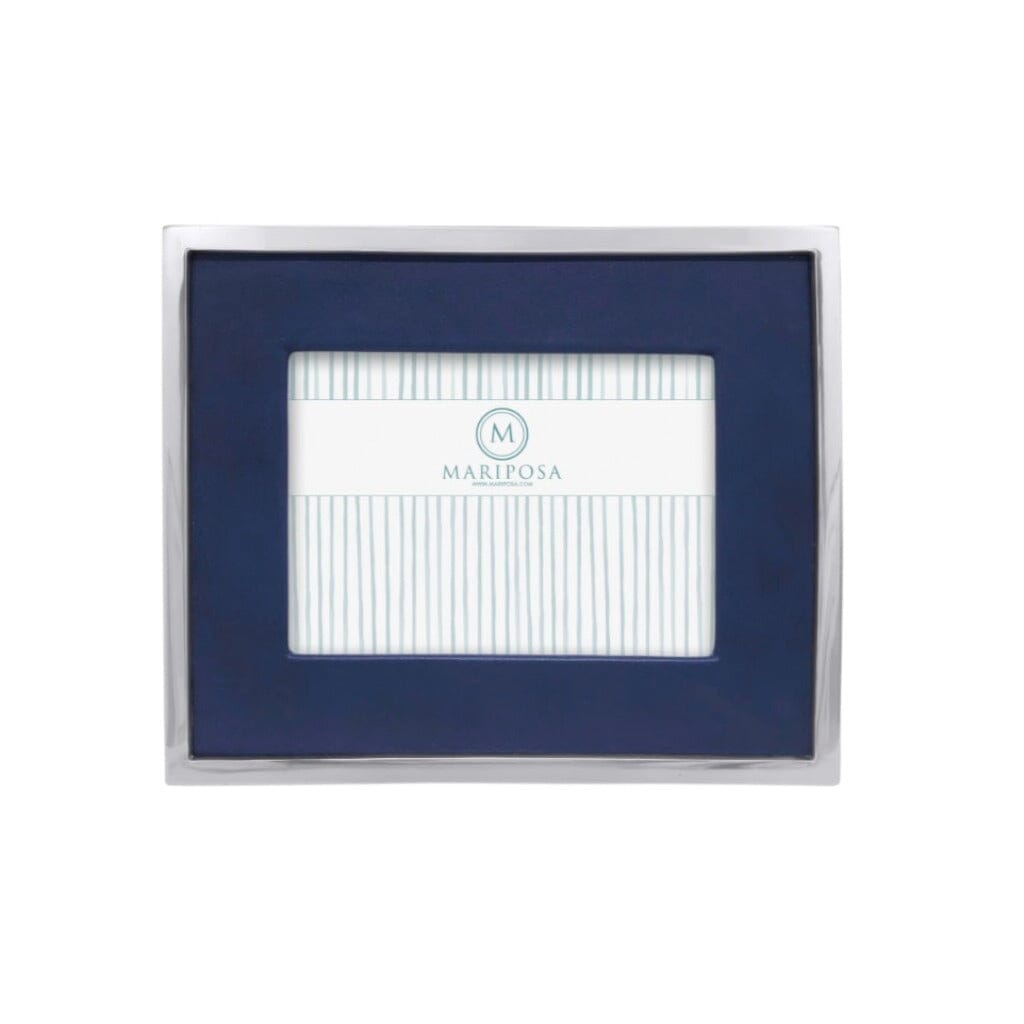 Mariposa Blue Leather with Metal Border 5" x 7" Frame Picture Frames Mariposa