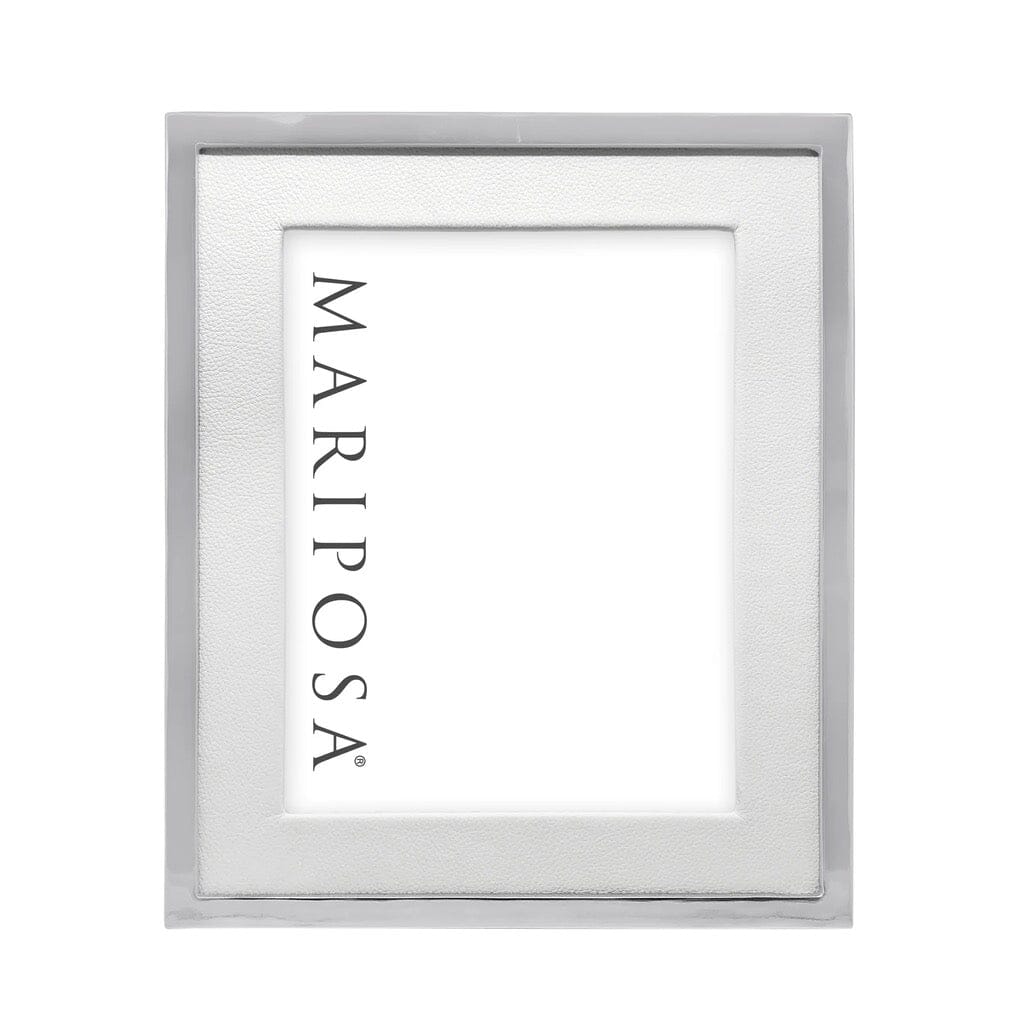 Mariposa White Leather with Metal Border 8" x 10" Frame Picture Frames Mariposa