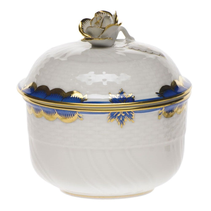 Herend Princess Victoria Covered Sugar With Rose Dinnerware Herend Blue