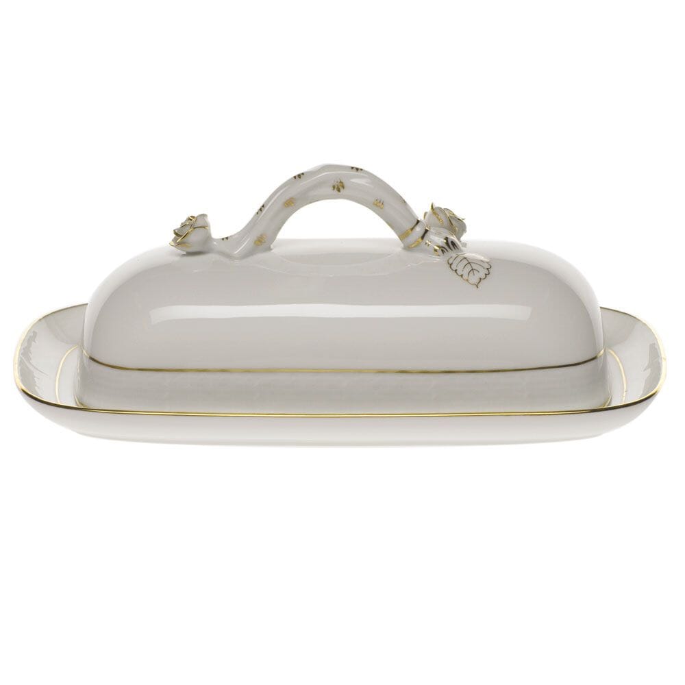 Herend Golden Edge Butter Dish With Branch Dinnerware Herend