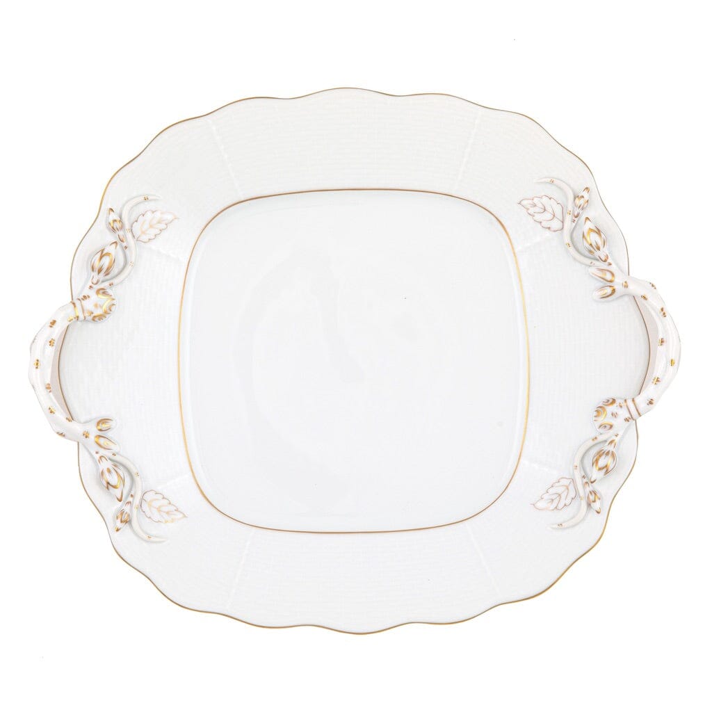Herend Golden Edge Square Cake Plate With Handles Dinnerware Herend