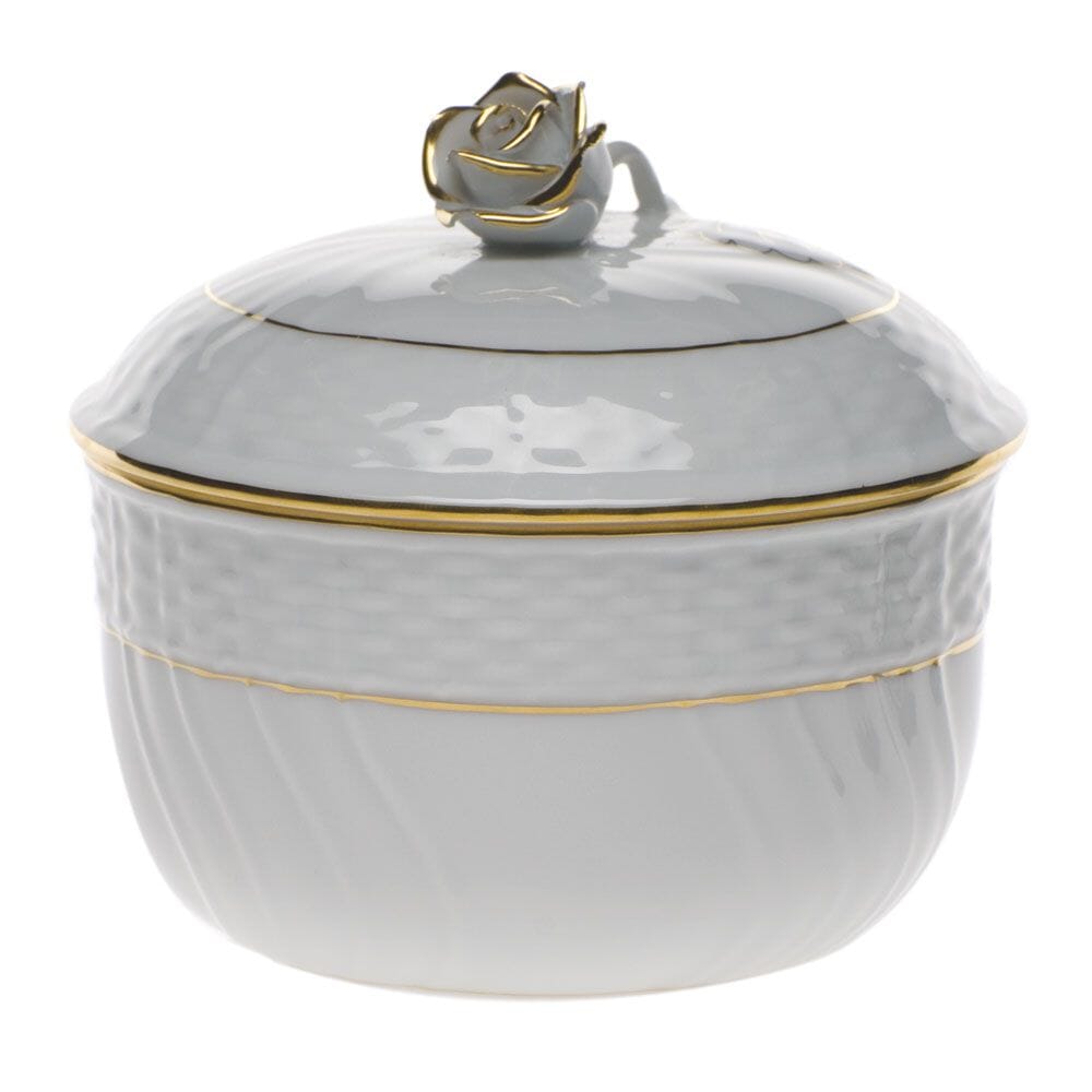 Herend Golden Edge Covered Sugar With Rose - 10 oz. Dinnerware Herend