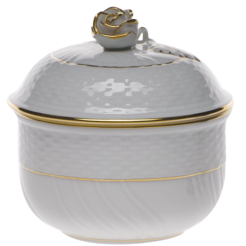 Herend Golden Edge Covered Sugar With Rose - 6 oz. Dinnerware Herend