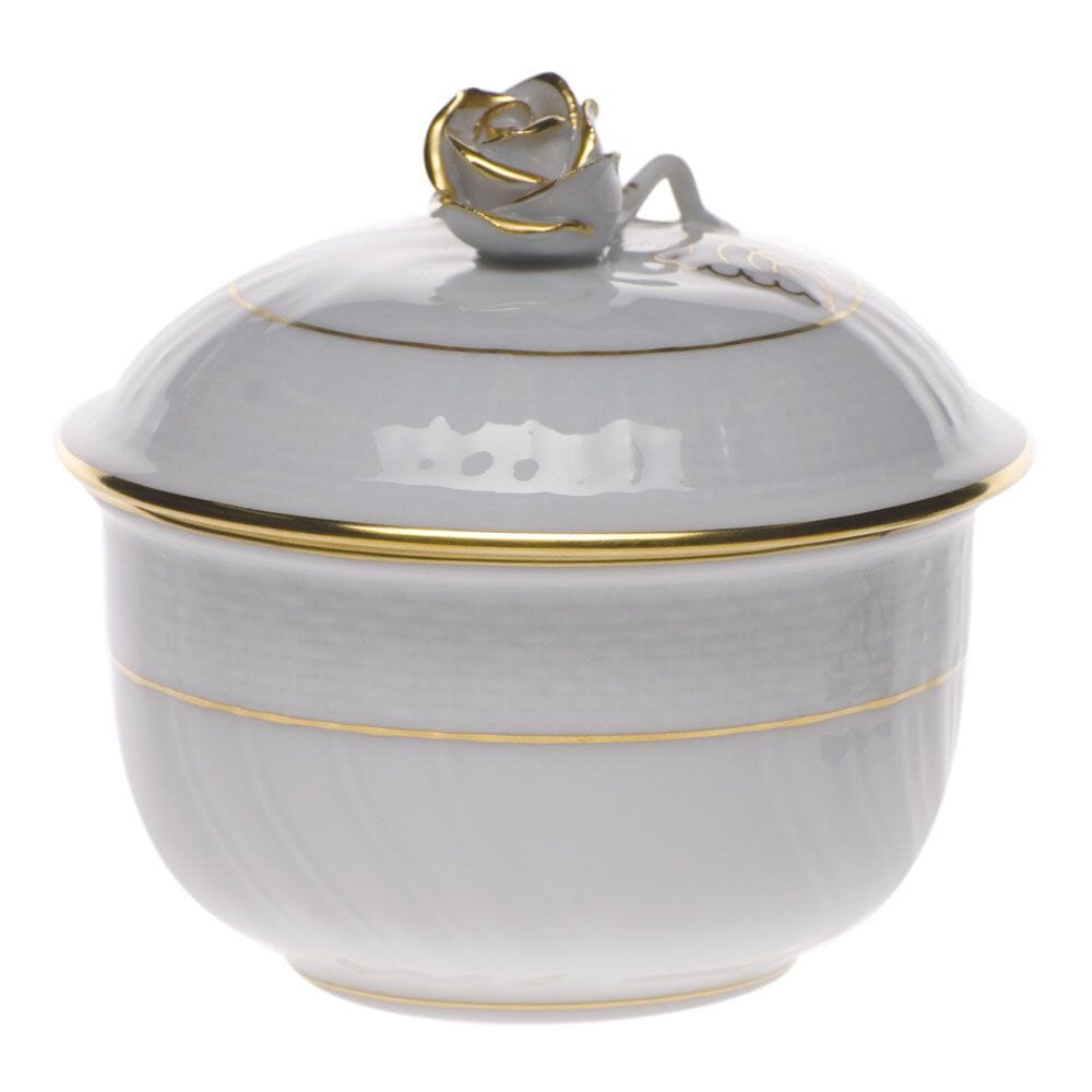 Herend Golden Edge Covered Sugar With Rose - 4 oz. Dinnerware Herend