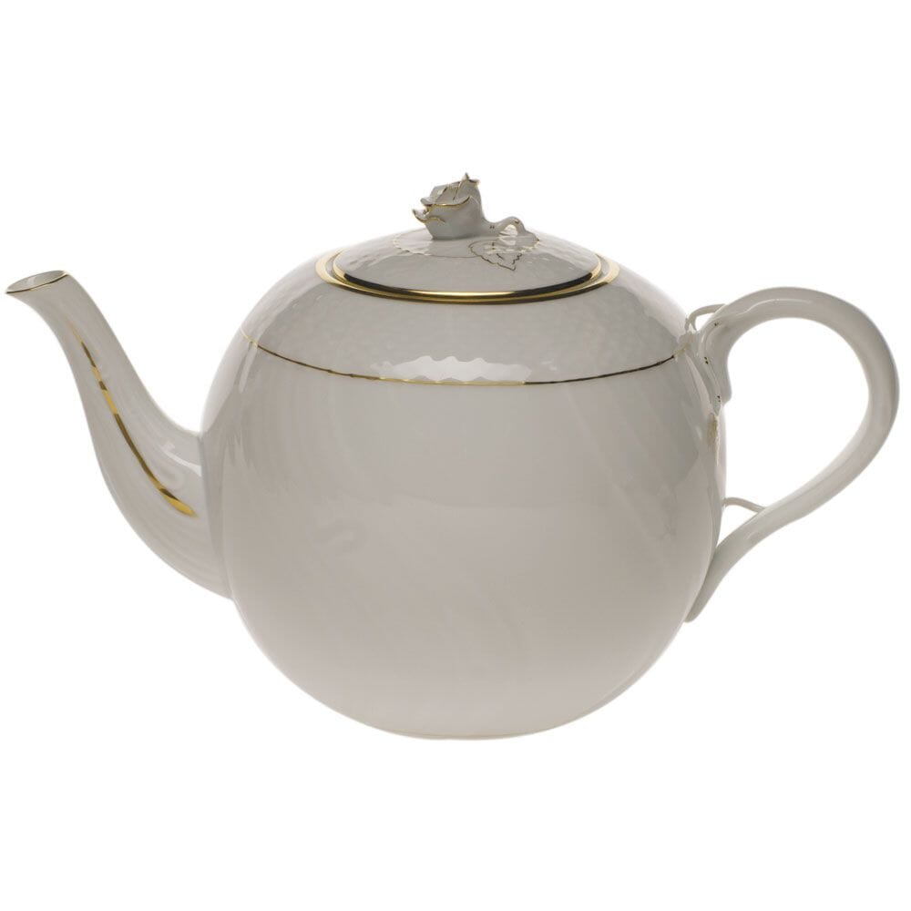 Herend Golden Edge Tea Pot With Rose - 60 oz. Dinnerware Herend