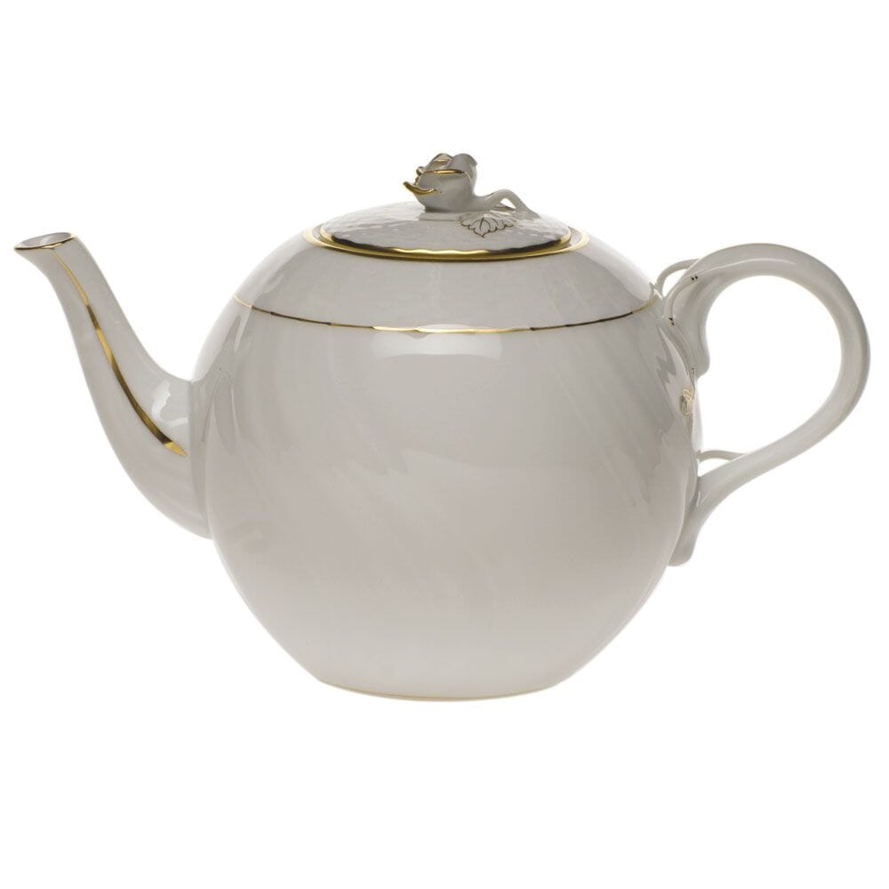 Herend Golden Edge Tea Pot With Rose - 36 oz. Dinnerware Herend