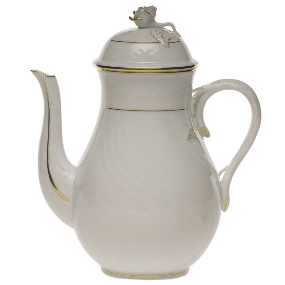 Herend Golden Edge Coffee Pot With Rose Dinnerware Herend