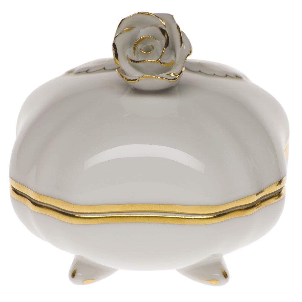 Herend Golden Edge Covered Bonbon With Rose Dinnerware Herend
