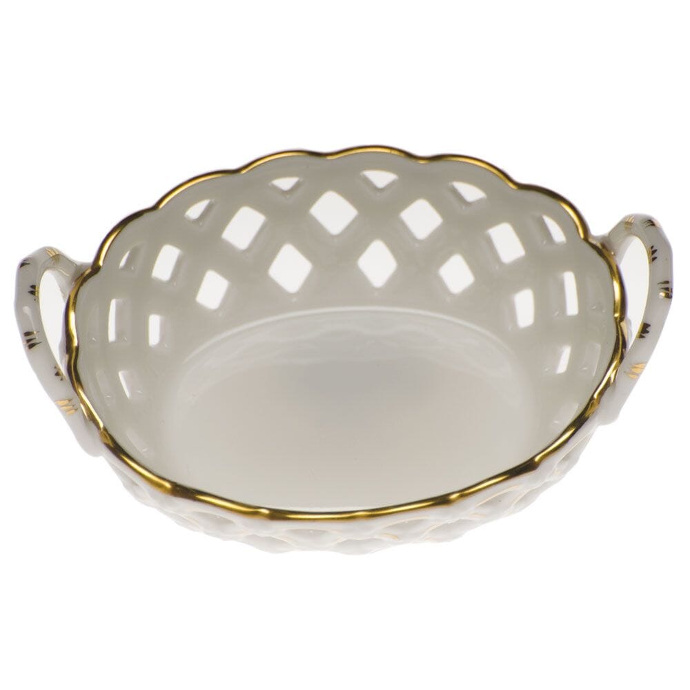 Herend Golden Edge Sm Openwork Basket With Handle Dinnerware Herend