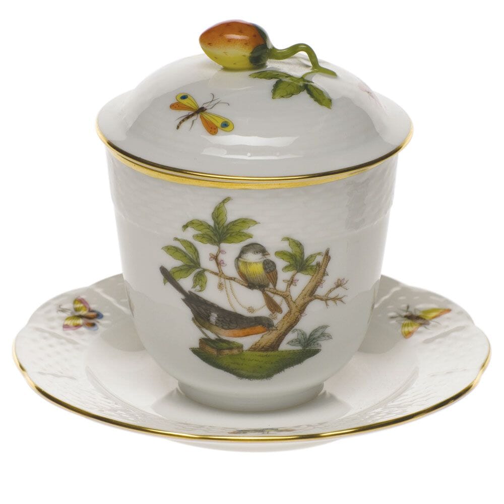 Herend Rothschild Bird Jam Jar With Berry Lid Dinnerware Herend