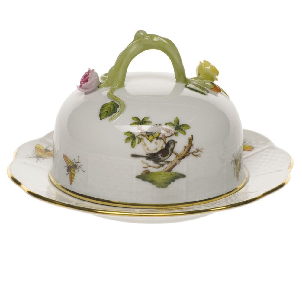 Herend Rothschild Bird Covered Butter Dish Dinnerware Herend