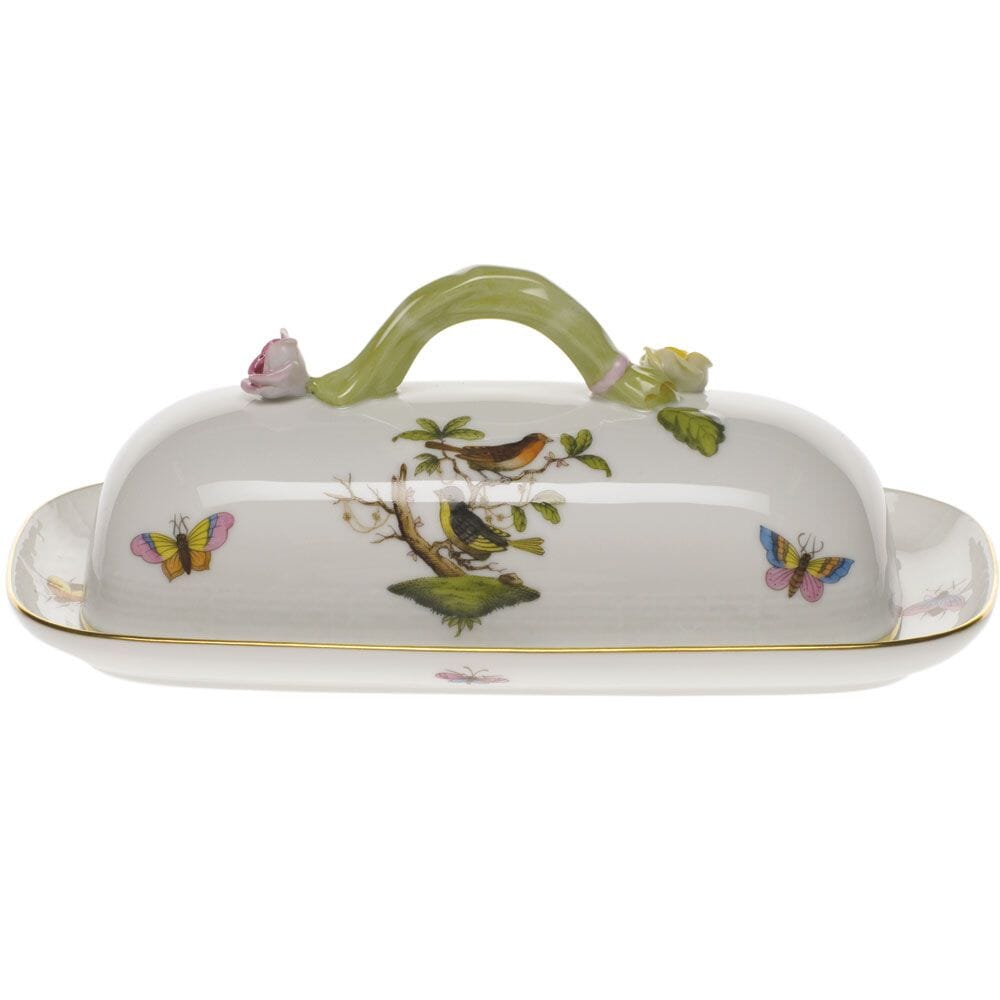 Herend Rothschild Bird Butter Dish With Branch Dinnerware Herend