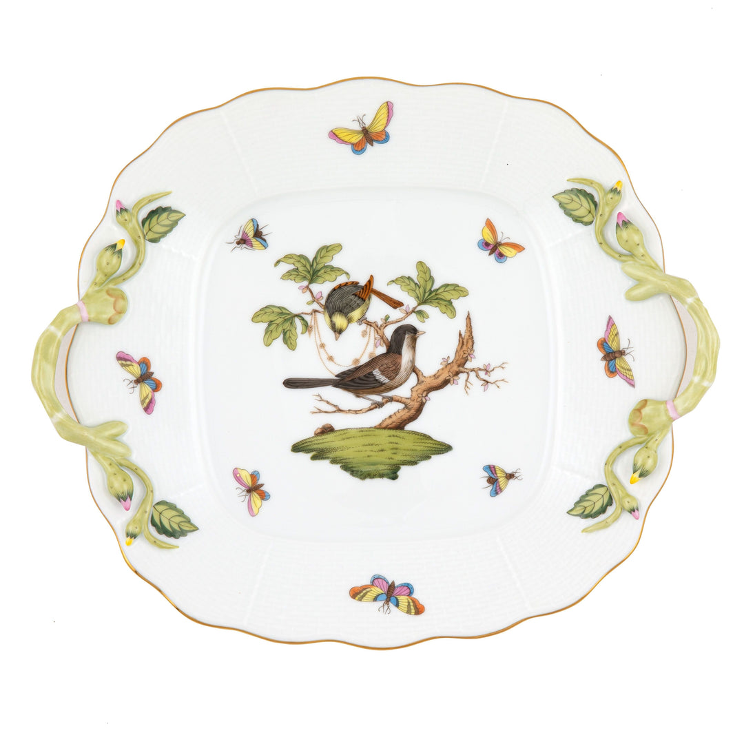 Herend Rothschild Bird Square Cake Plate With Handles Dinnerware Herend