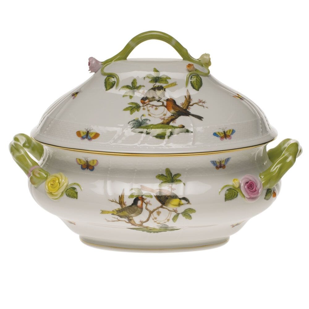 Herend Rothschild Bird Tureen With Branch Handles Dinnerware Herend