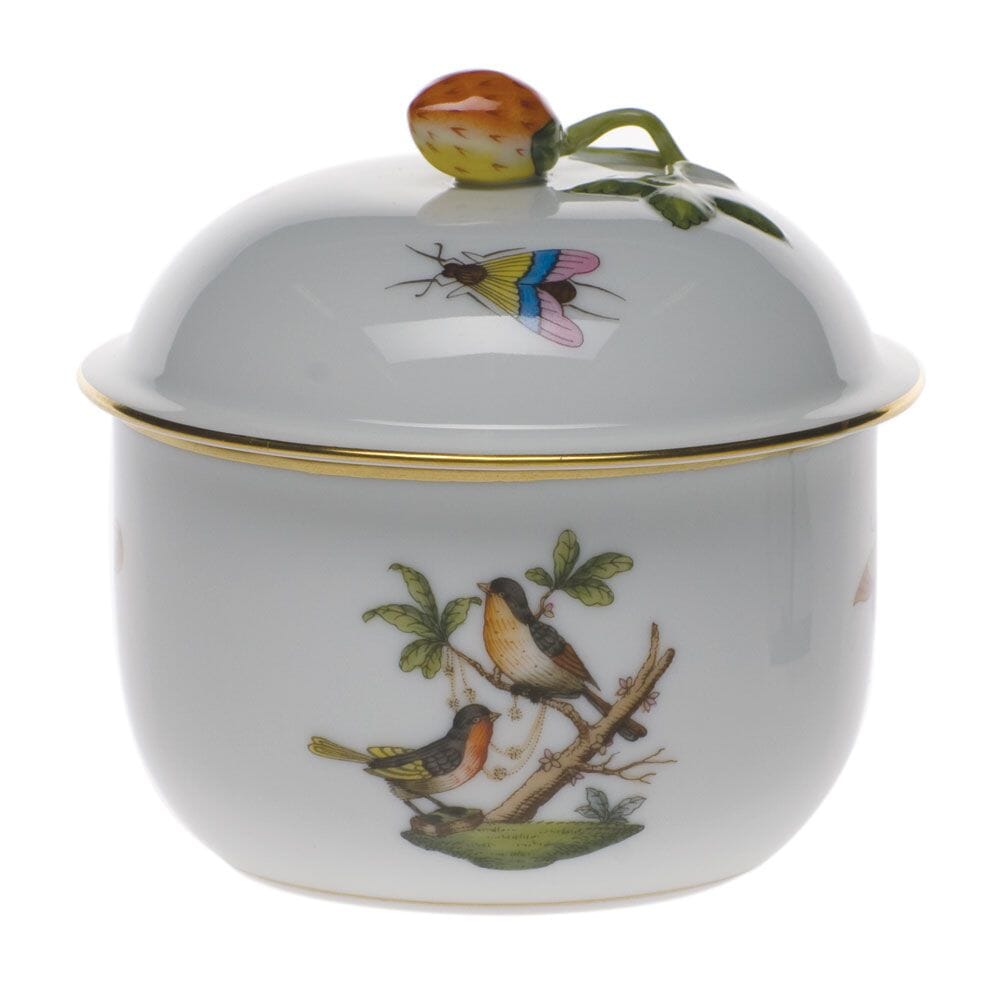 Herend Rothschild Bird Covered Sugar With Strawberry Dinnerware Herend