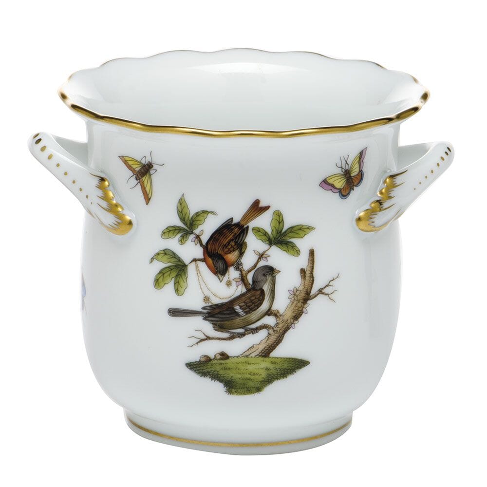 Herend Rothschild Bird Mini Cachepot With Handles Dinnerware Herend
