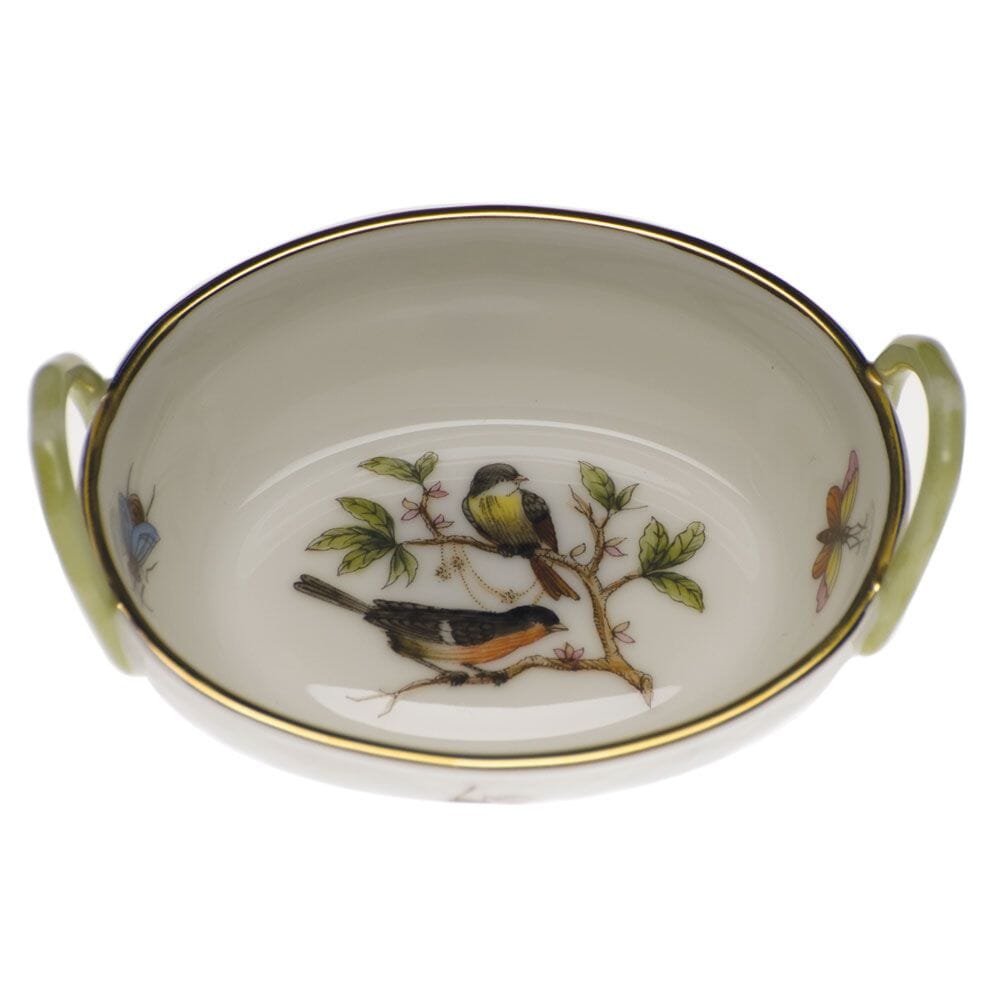 Herend Rothschild Bird Small Basket With Handles Dinnerware Herend