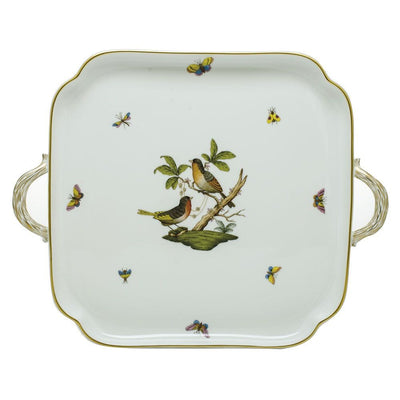 Herend Rothschild Bird Square Tray With Handles Trays Herend 