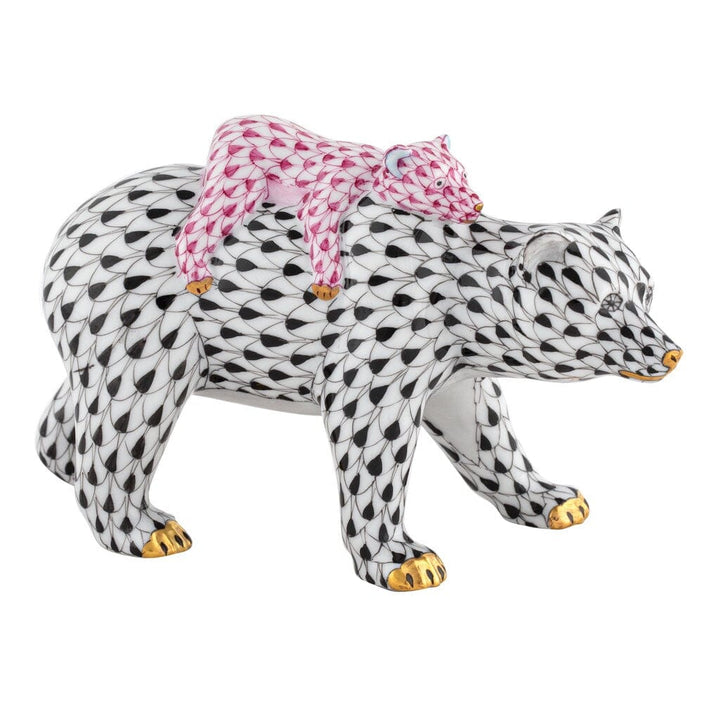 Herend Bear And Baby Figurine Figurines Herend Black & Raspberry (Pink)