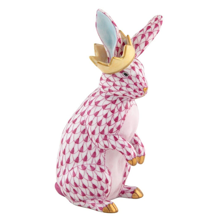 Herend Bunny With Crown Figurine Figurines Herend Raspberry (Pink)