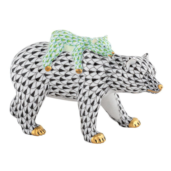 Herend Bear And Baby Figurine Figurines Herend Black & Key Lime