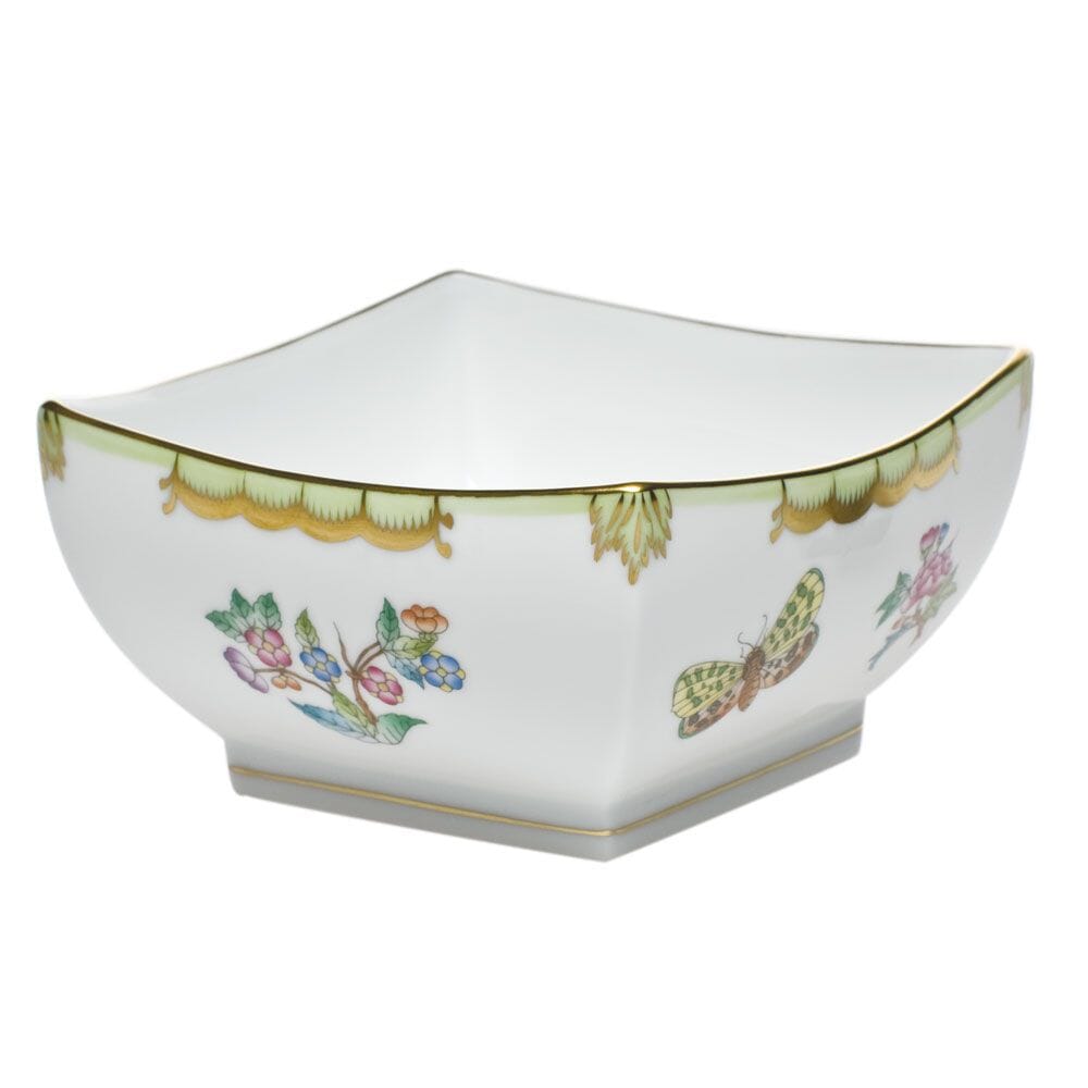 Herend Queen Victoria Small Square Bowl Dinnerware Herend Green