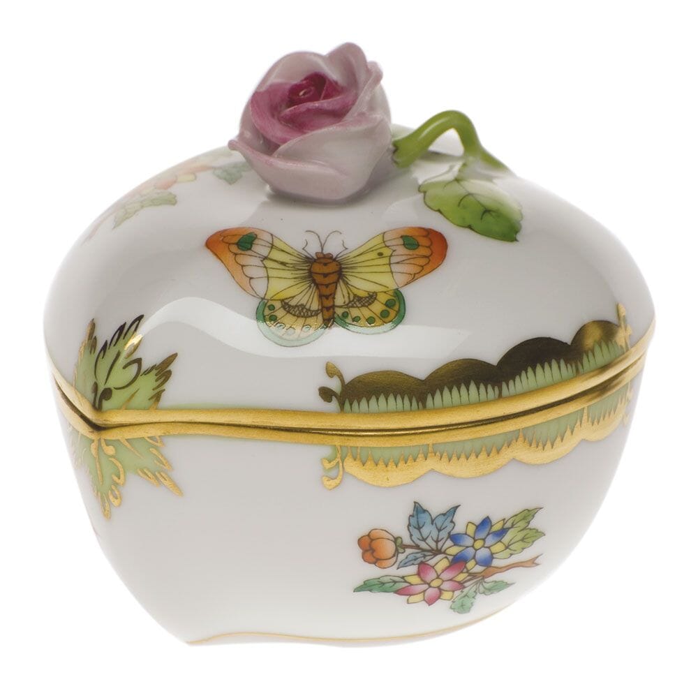 Herend Queen Victoria Heart Bonbon With Rose Dinnerware Herend Green