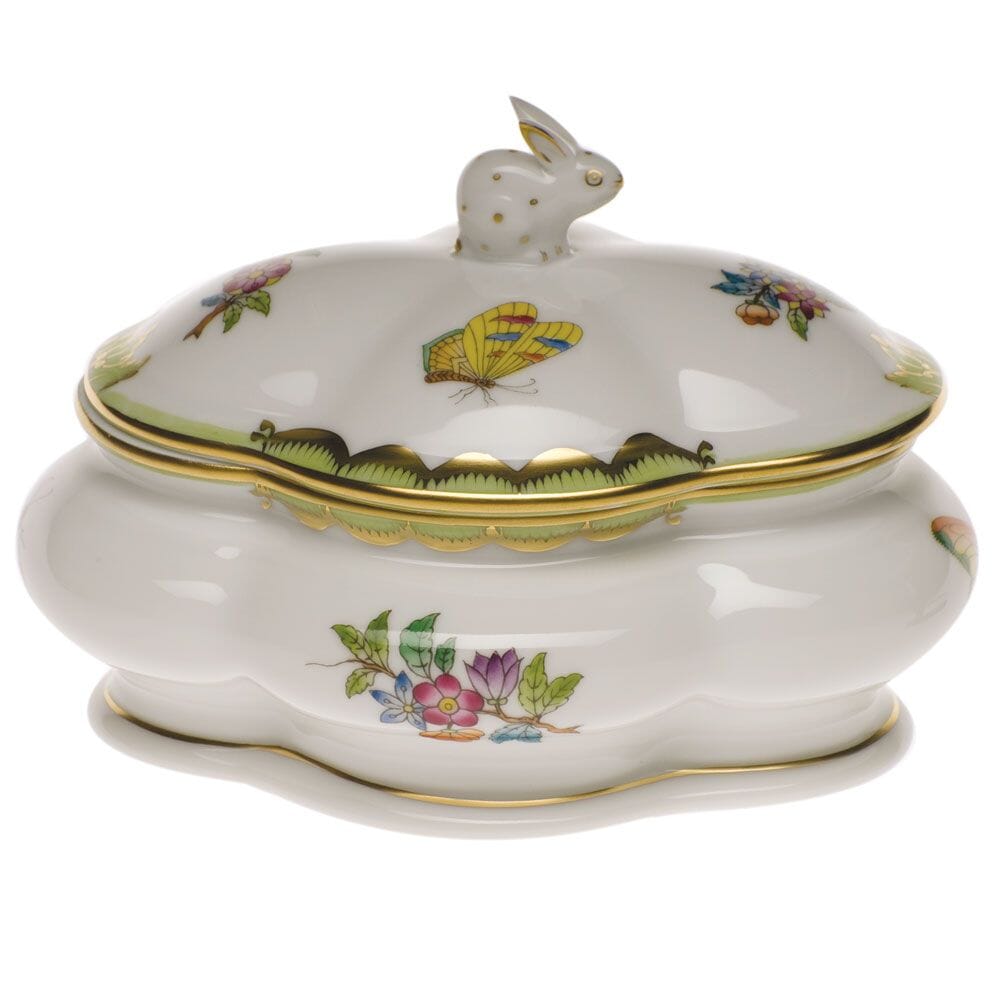Herend Queen Victoria Covered Bonbon With Bunny Dinnerware Herend Green