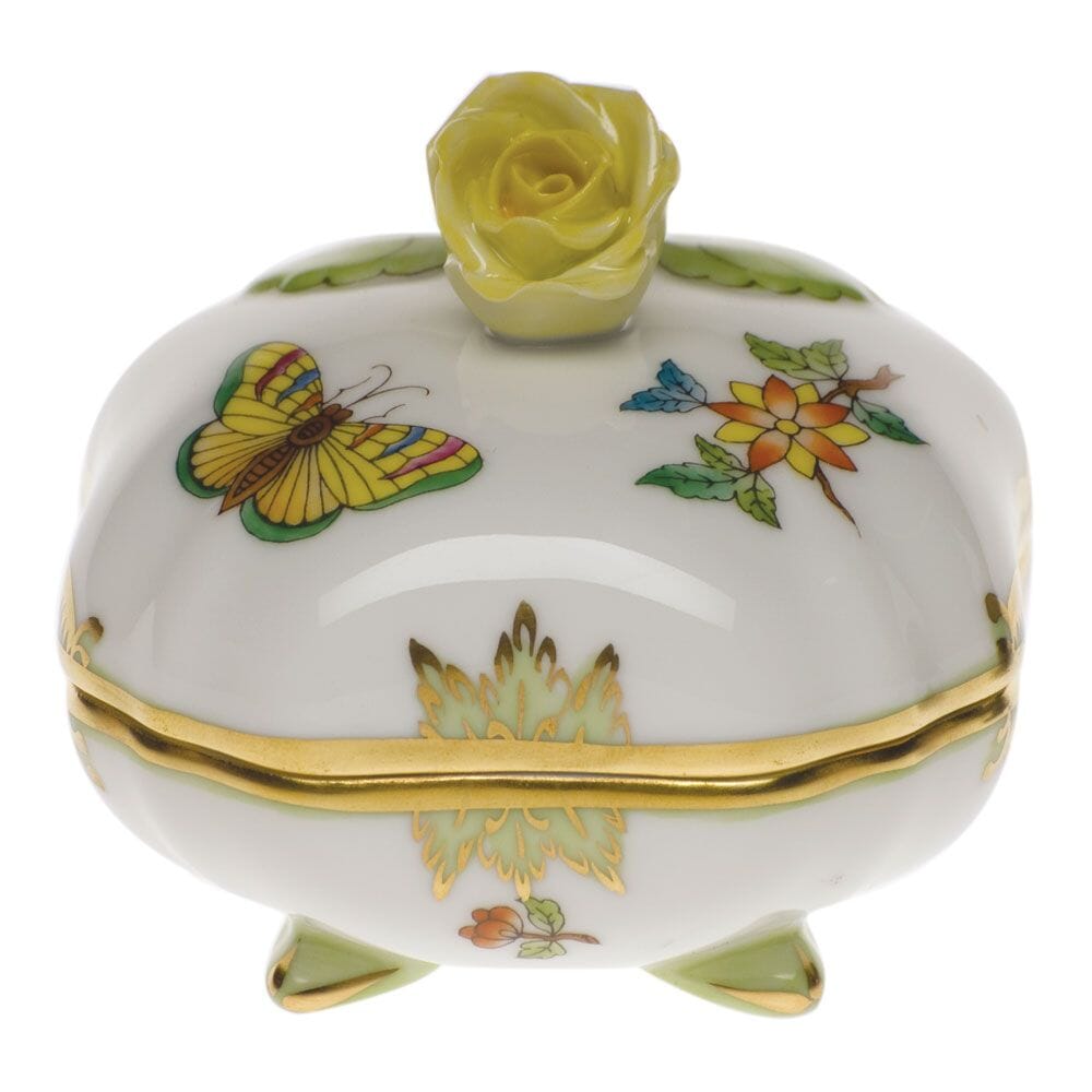 Herend Queen Victoria Covered Bonbon With Rose Dinnerware Herend Green