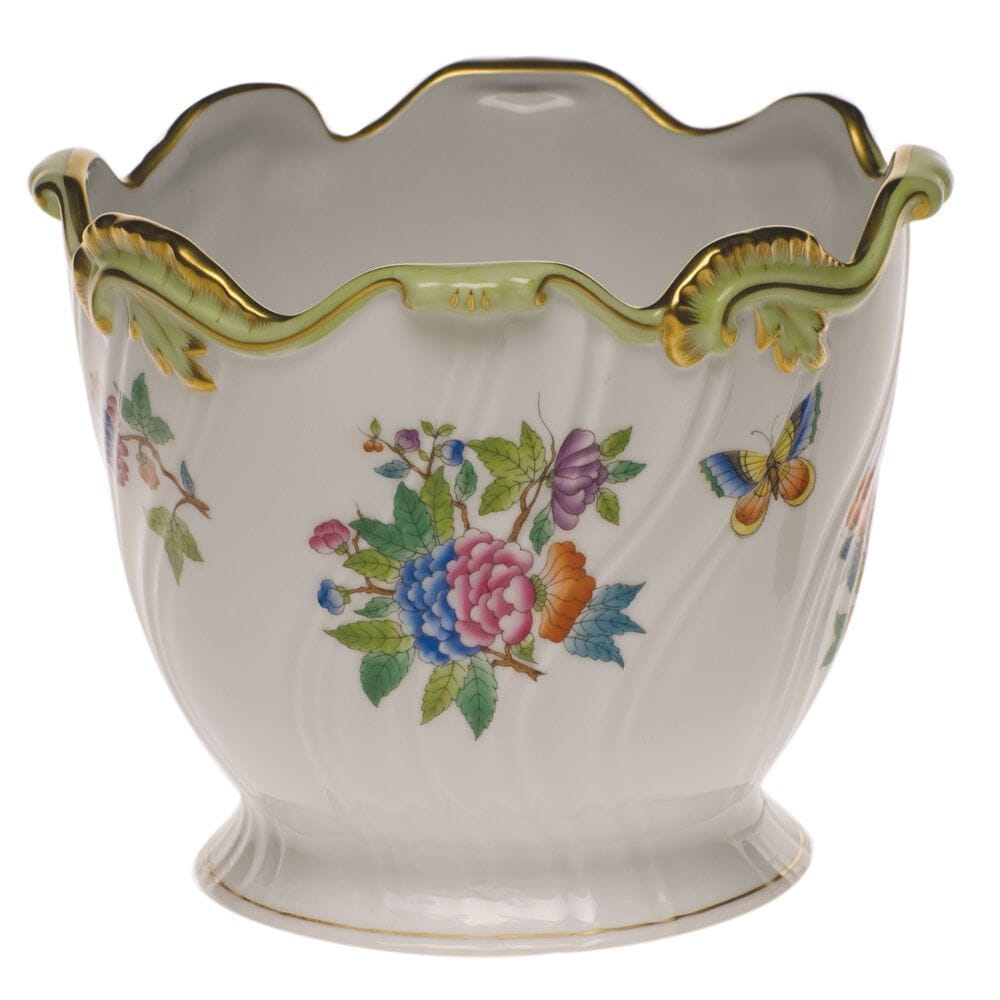 Herend Queen Victoria Ribbed Cachepot Dinnerware Herend Green