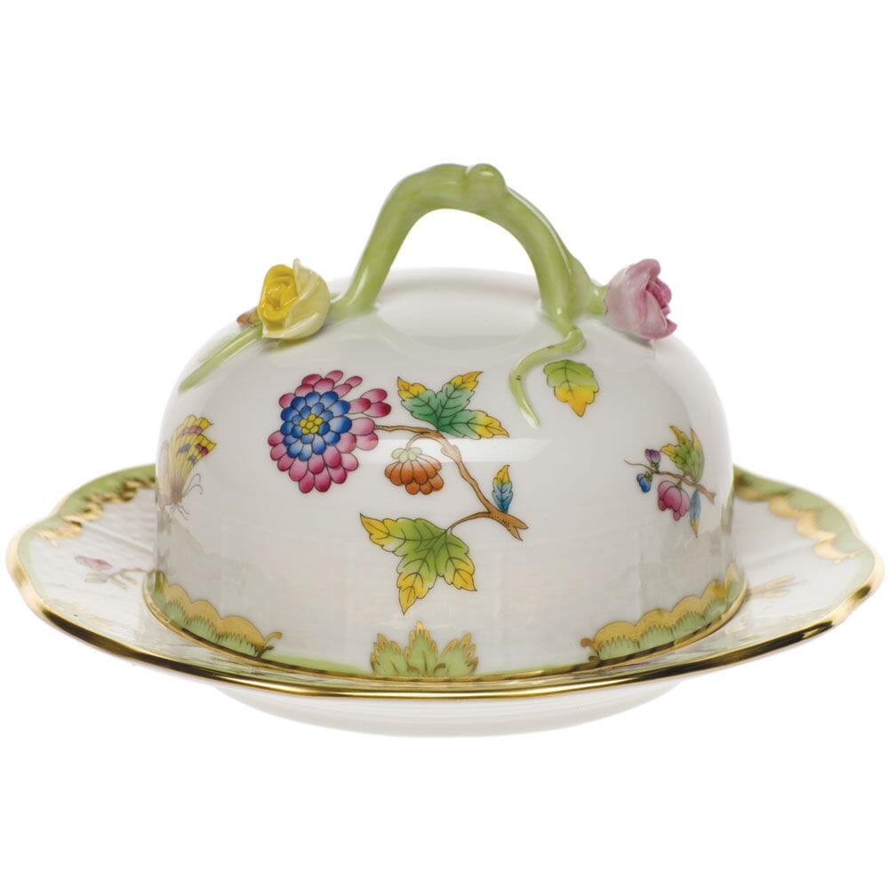 Herend Queen Victoria Covered Butter Dish Dinnerware Herend Green