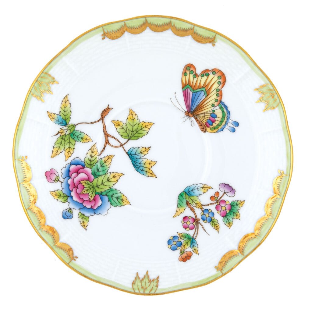 Herend Queen Victoria Covered Bouillon Saucer Dinnerware Herend Green