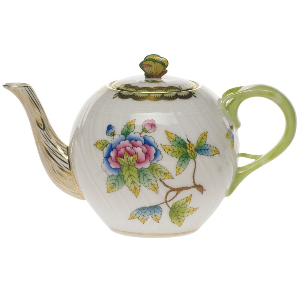 Herend Queen Victoria Tea Pot With Butterfly Dinnerware Herend Green