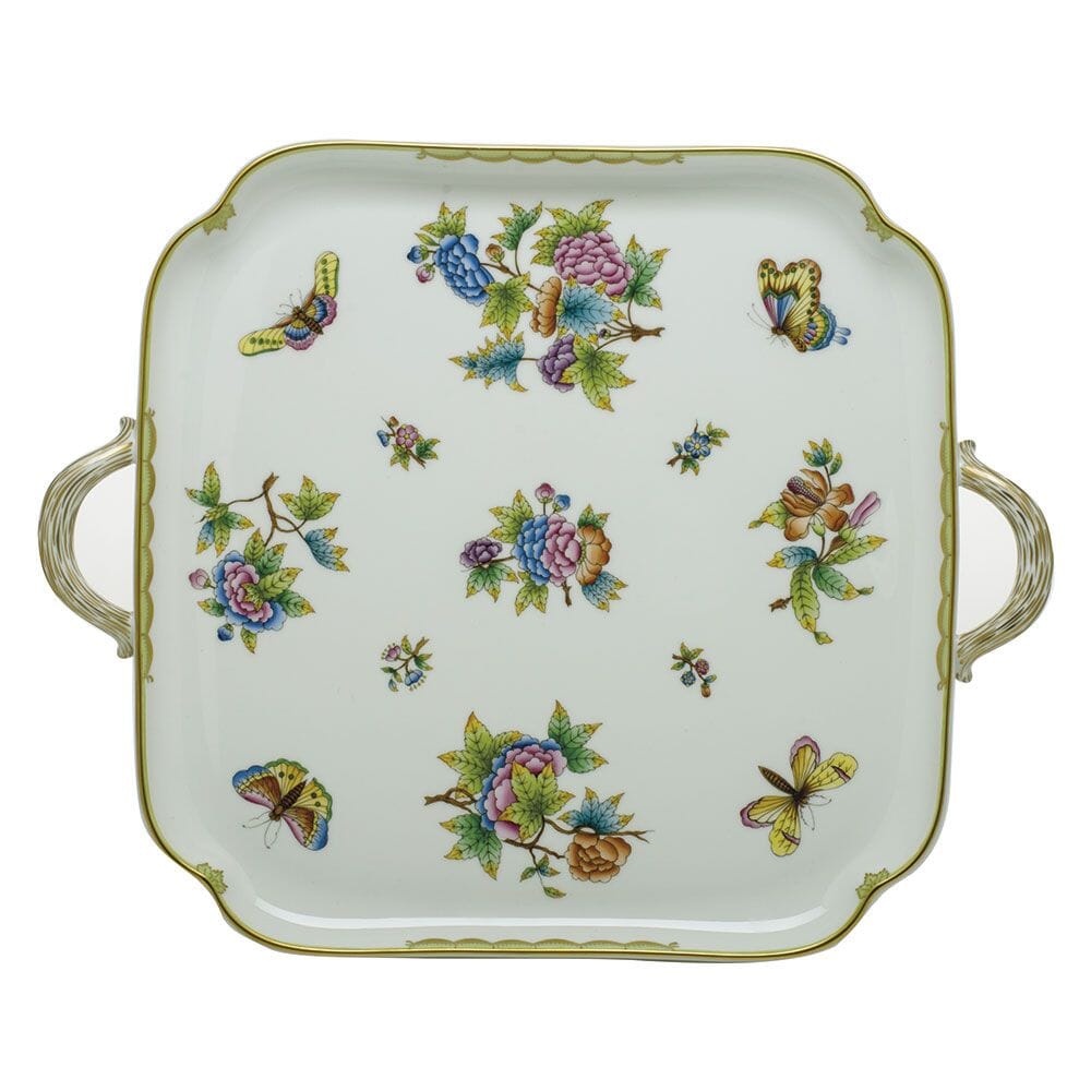 Herend Queen Victoria Square Tray With Handles Trays Herend Green