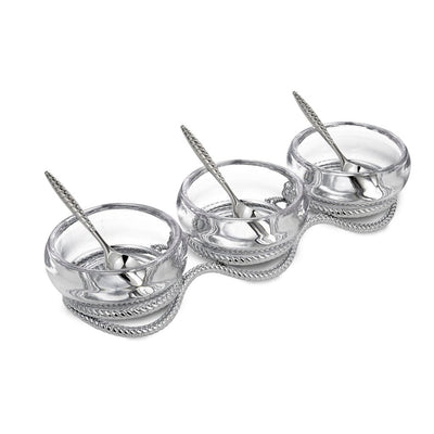 Nambe Braid Triple Condiment Set With Spoons Servers Nambe 