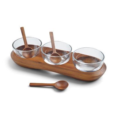 Nambe Cooper Triple Condiment Server With Spoons Servers Nambe 