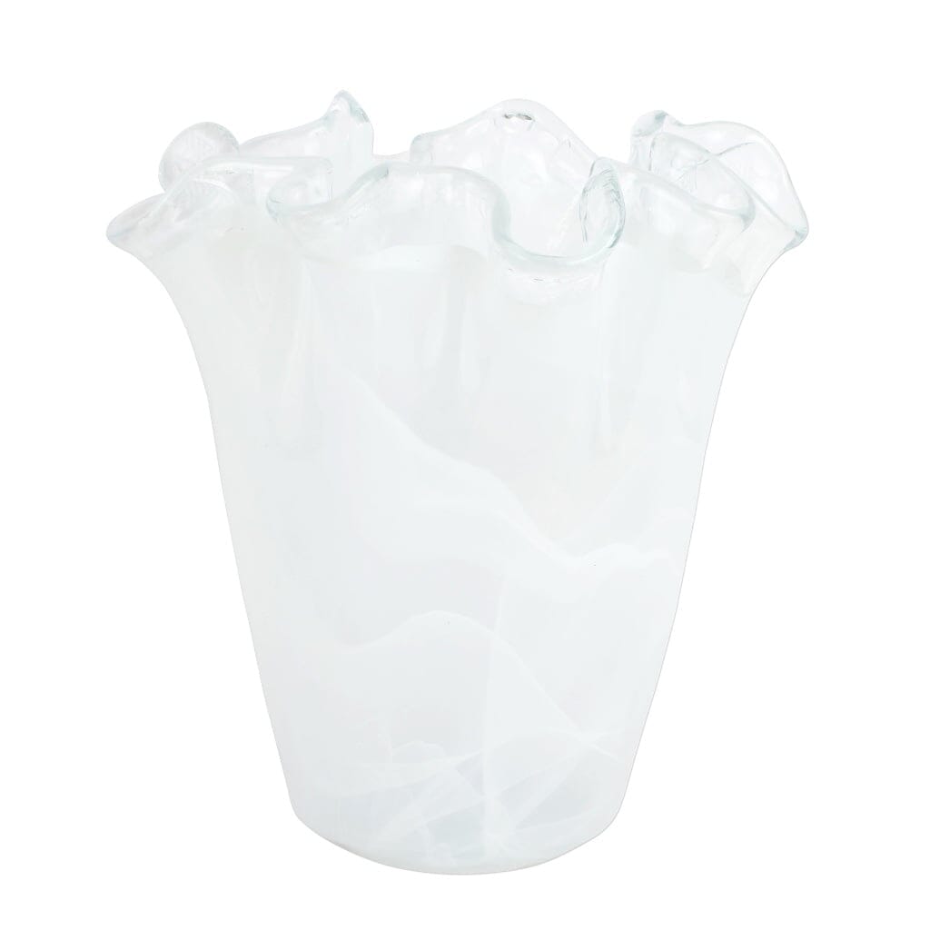 Vietri Onda Glass White Ruffled Vase Vases Vietri