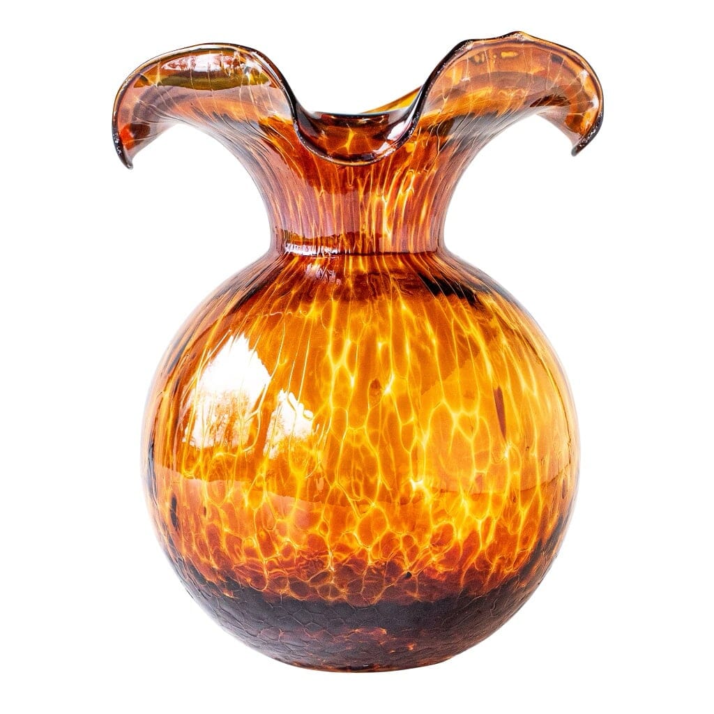 Vietri Hibiscus Glass Brown Tortoiseshell Medium Fluted Vase Vases Vietri