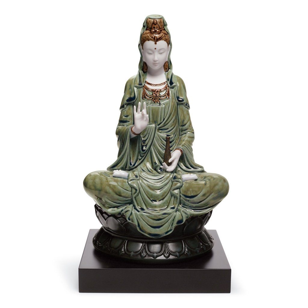 Lladro Porcelain Kwan Yin Figurine Green Figurines Lladro
