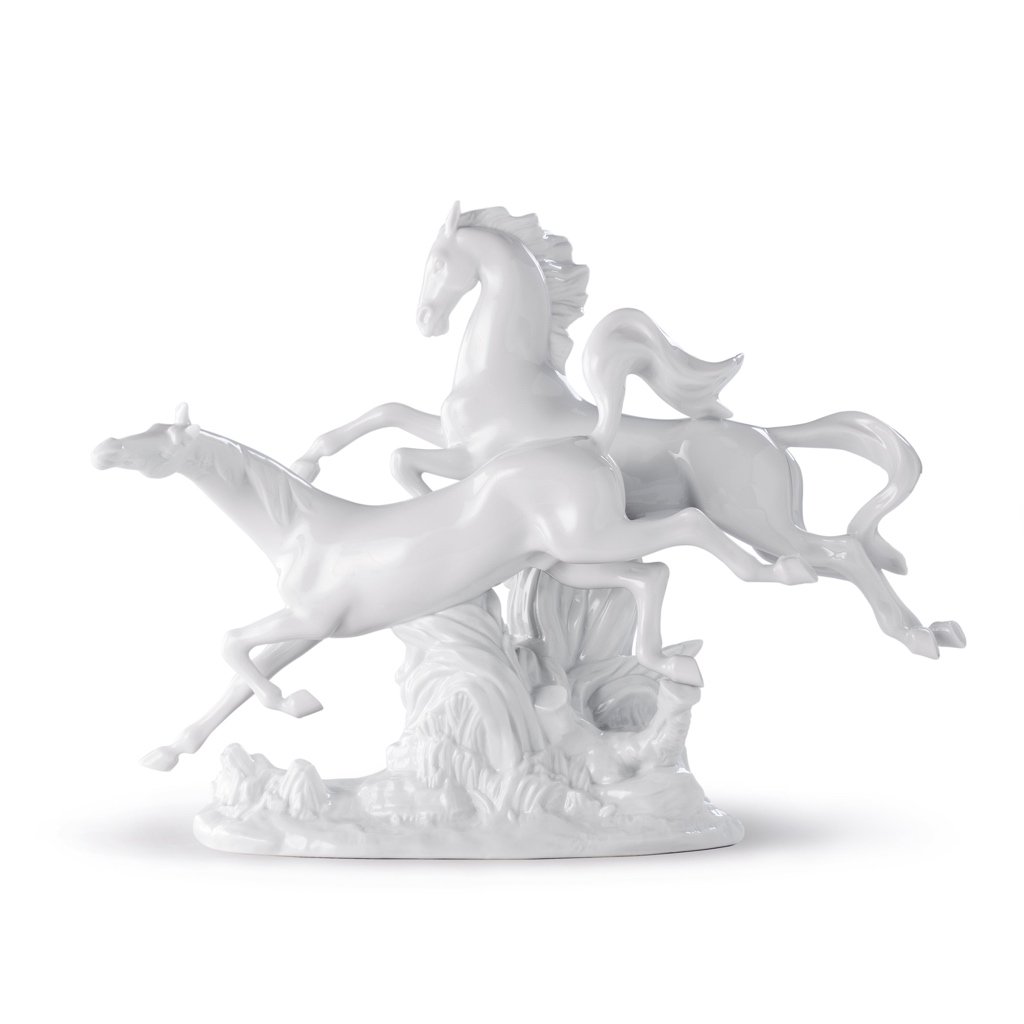 Lladro Porcelain Horses Galloping Figurine White Figurines Lladro
