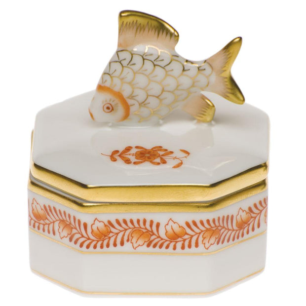 Herend Petite Octagonal Box - Fish Figurines Herend Chinese Bouquet Rust 