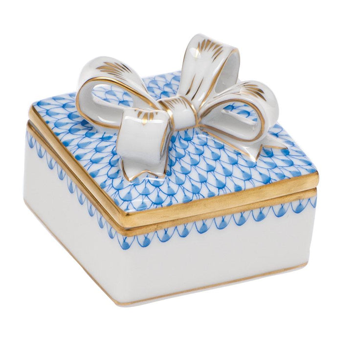 Herend Box W/Bow Figurines Herend Box Blue