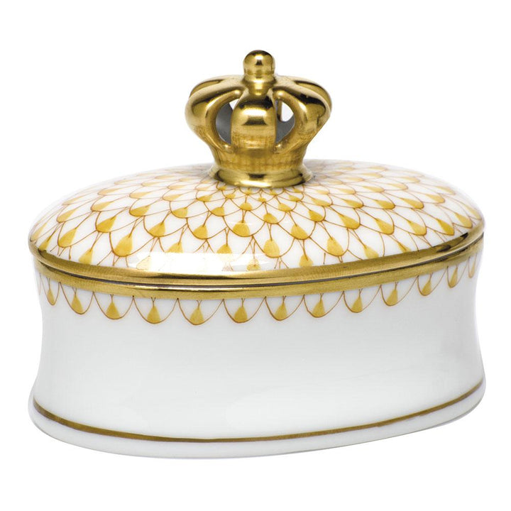 Herend Box W/Crown Figurines Herend Box Butterscotch