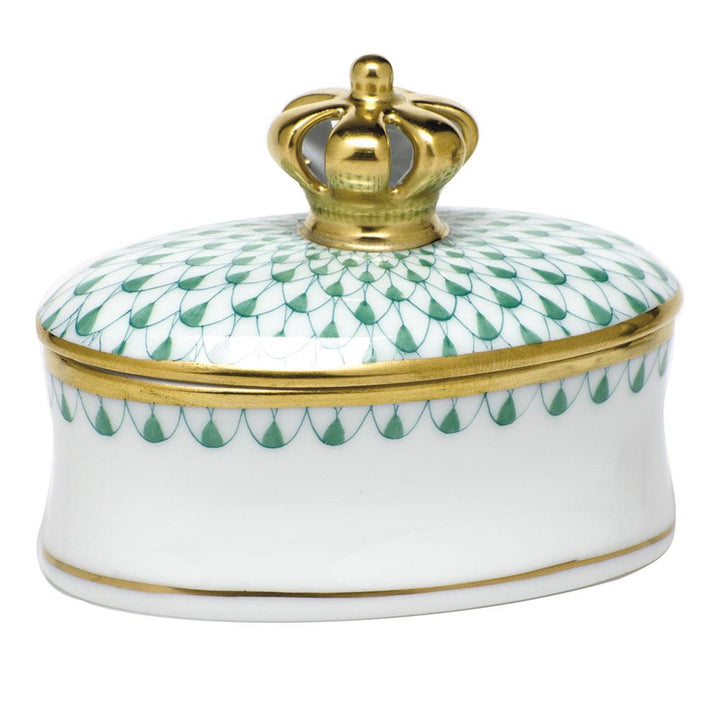 Herend Box W/Crown Figurines Herend Box Green