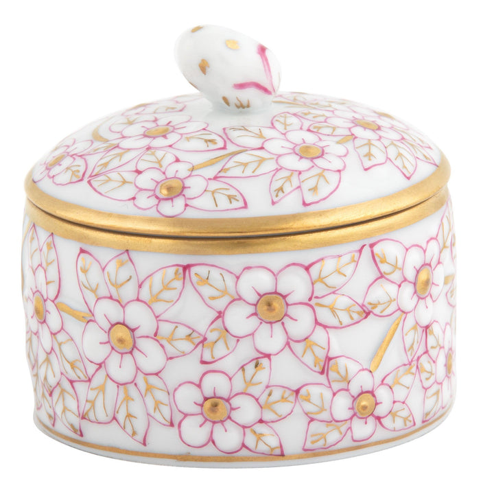 Herend Round Relief Box With Berry Figurines Herend Yellow Pink