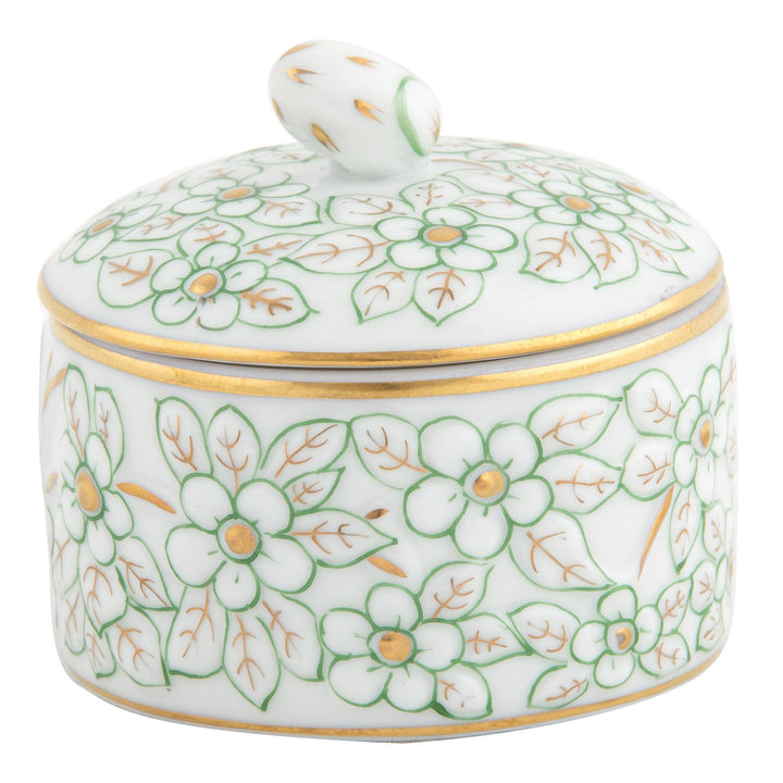 Herend Round Relief Box With Berry Figurines Herend Green Box