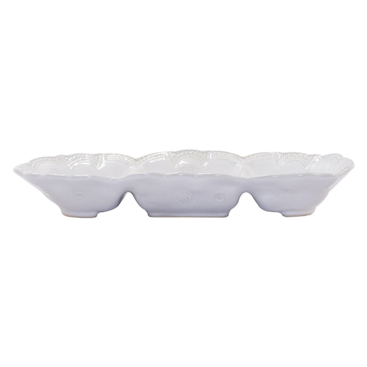 Vietri Incanto Stone White Lace Medium Three-Part Server Dinnerware Vietri
