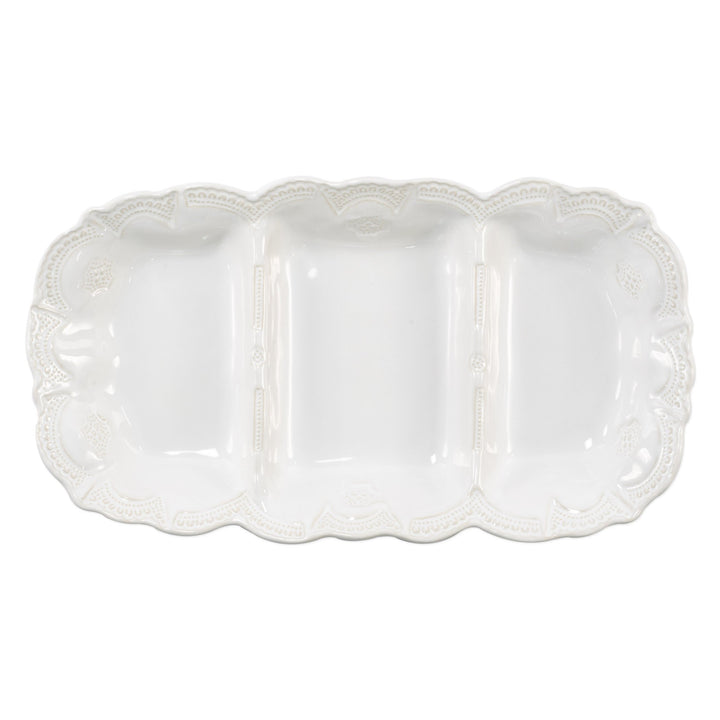 Vietri Incanto Stone White Lace Medium Three-Part Server Dinnerware Vietri