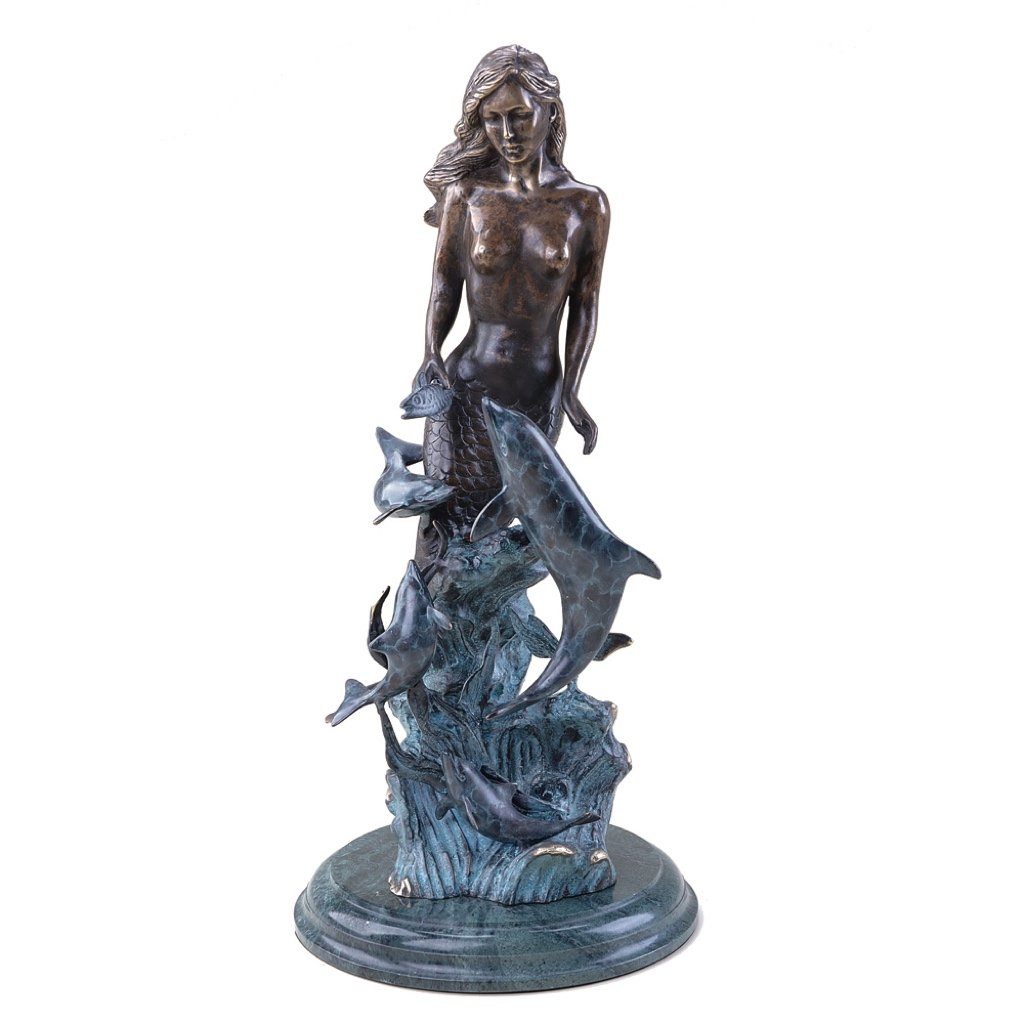 SPI Gallery Mermaid With Dolphins Sculpture Sculptures SPI