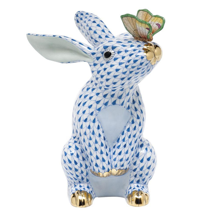 Herend Bunny W/Butterfly Figurines Herend Blue